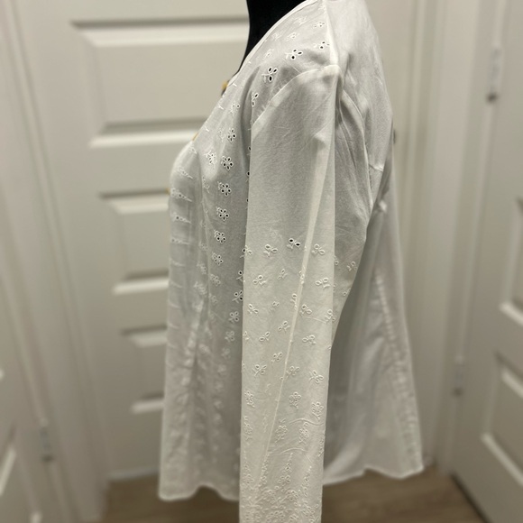 J Jill White Eyelet Lace Button Up Top Blouse Cotton XL NWT Cotton Cottagecore - Picture 4 of 13